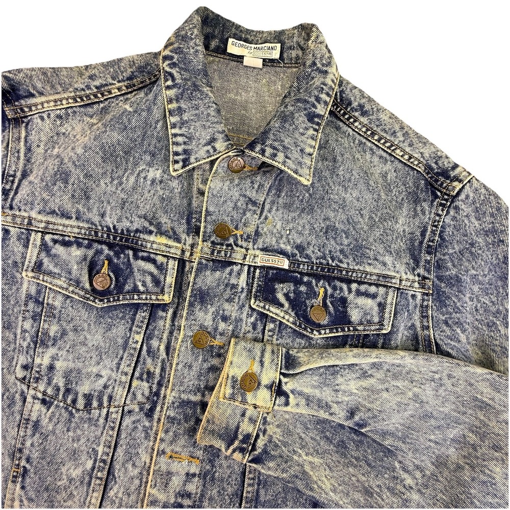 GUESS for‎ Men Georges Marciano Vtg Acid Wash Denim Jean Jacket Size L 90s Y2K